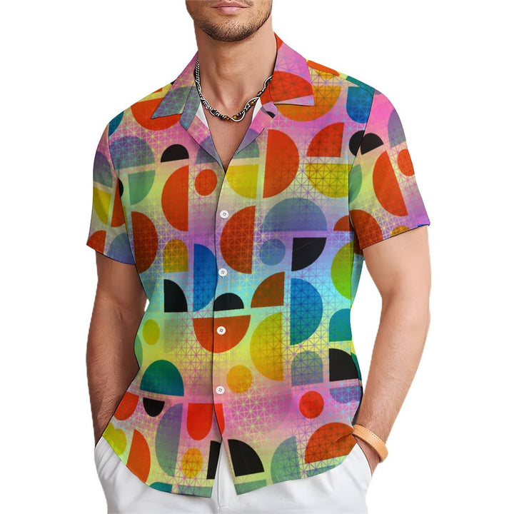 Gradient Geometry Chest Pocket Short Sleeve Casual Shirt 2312000508
