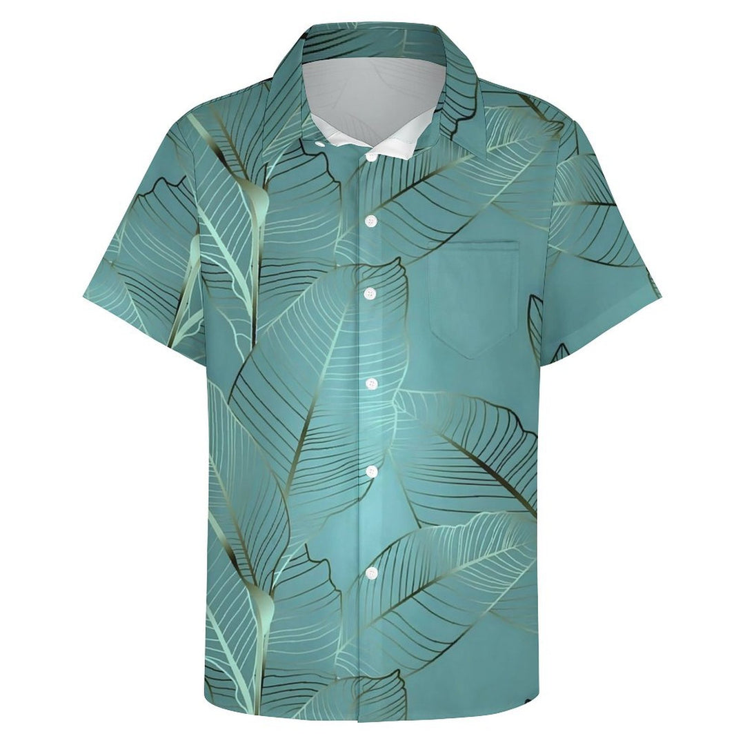 Hawaiian Plant Leaves Gold Edge Casual Short Sleeve Shirt 2402000068