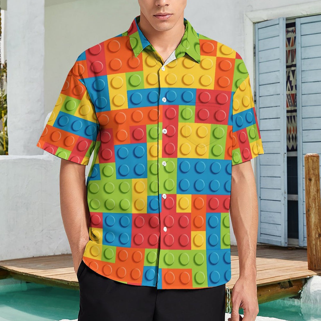 Men's Brick Art Print Casual Fashion Short Sleeve Shirt 2307101406