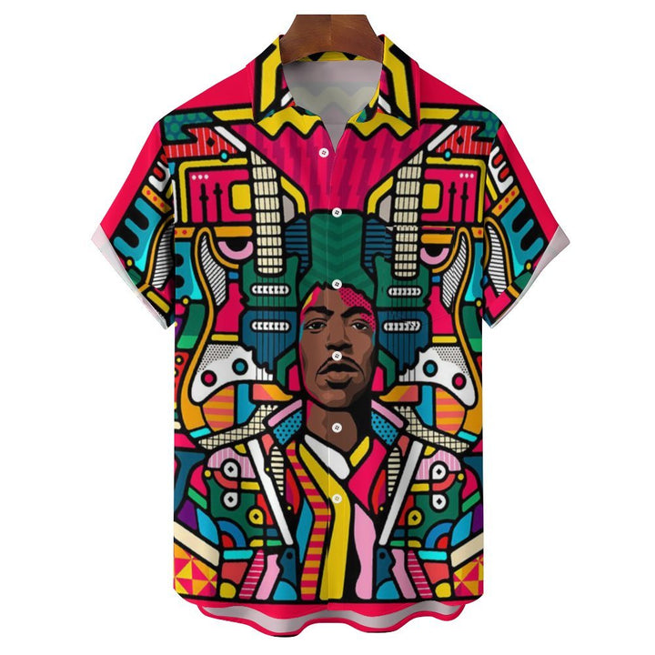Men's Colorful Rocker Print Casual Short Sleeve Shirt 2311000442