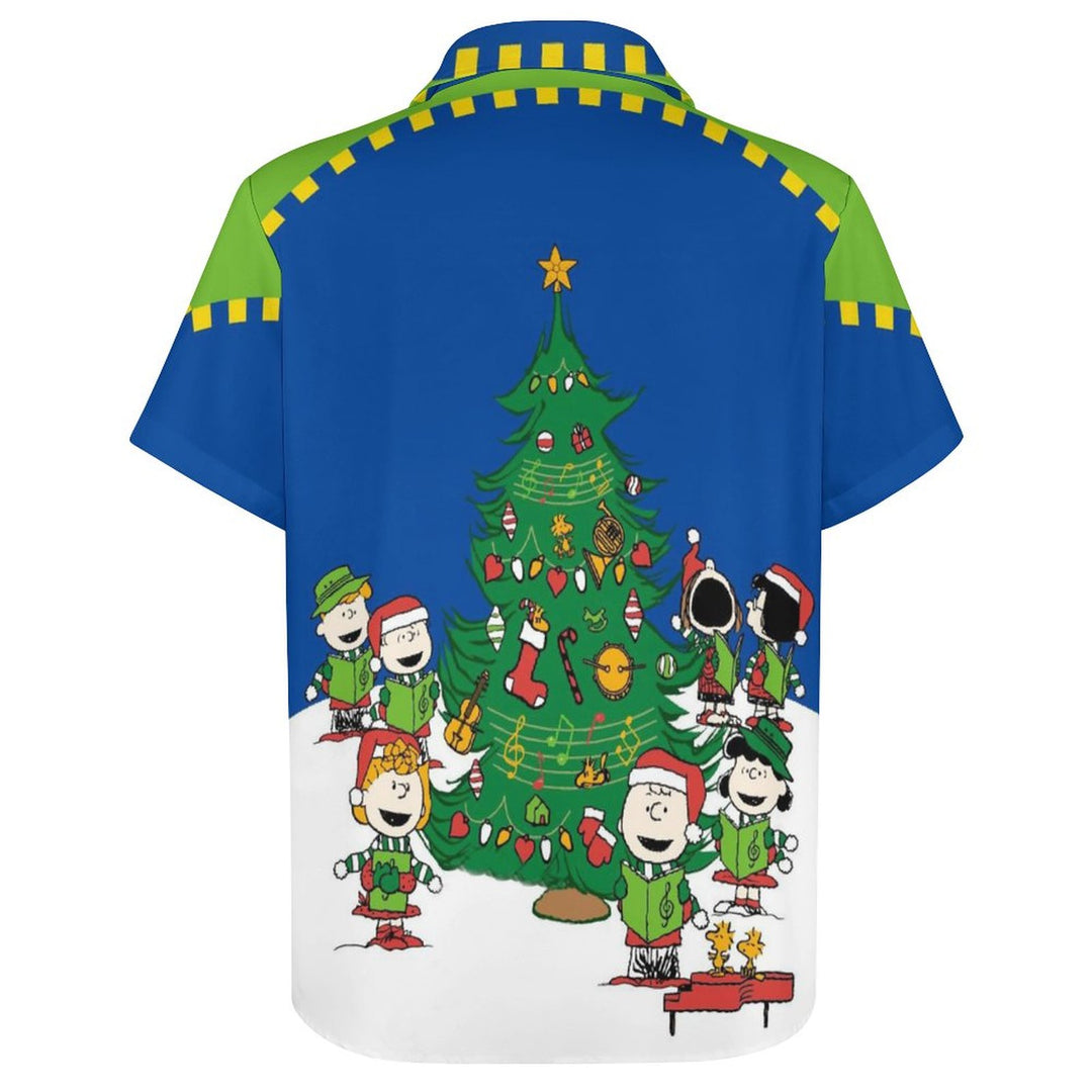 Men's Cartoon Christmas Tree Print Casual Short Sleeve Shirt 2311000233