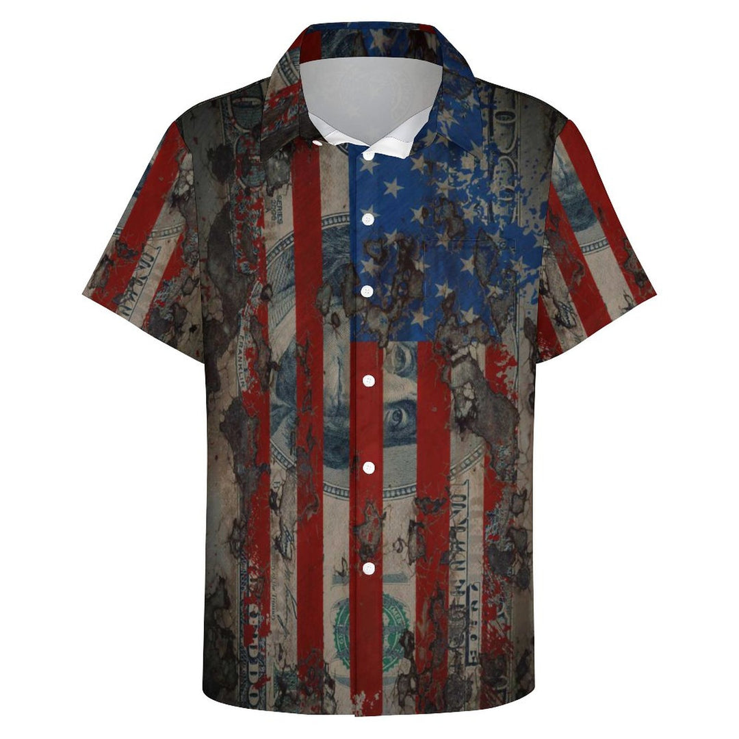 Men's Dollar Flag Casual Short Sleeve Shirt 2312000304