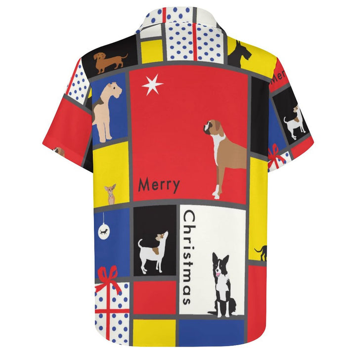 Men's Christmas Gift Puppy Print Casual Short Sleeve Shirt 2311000092