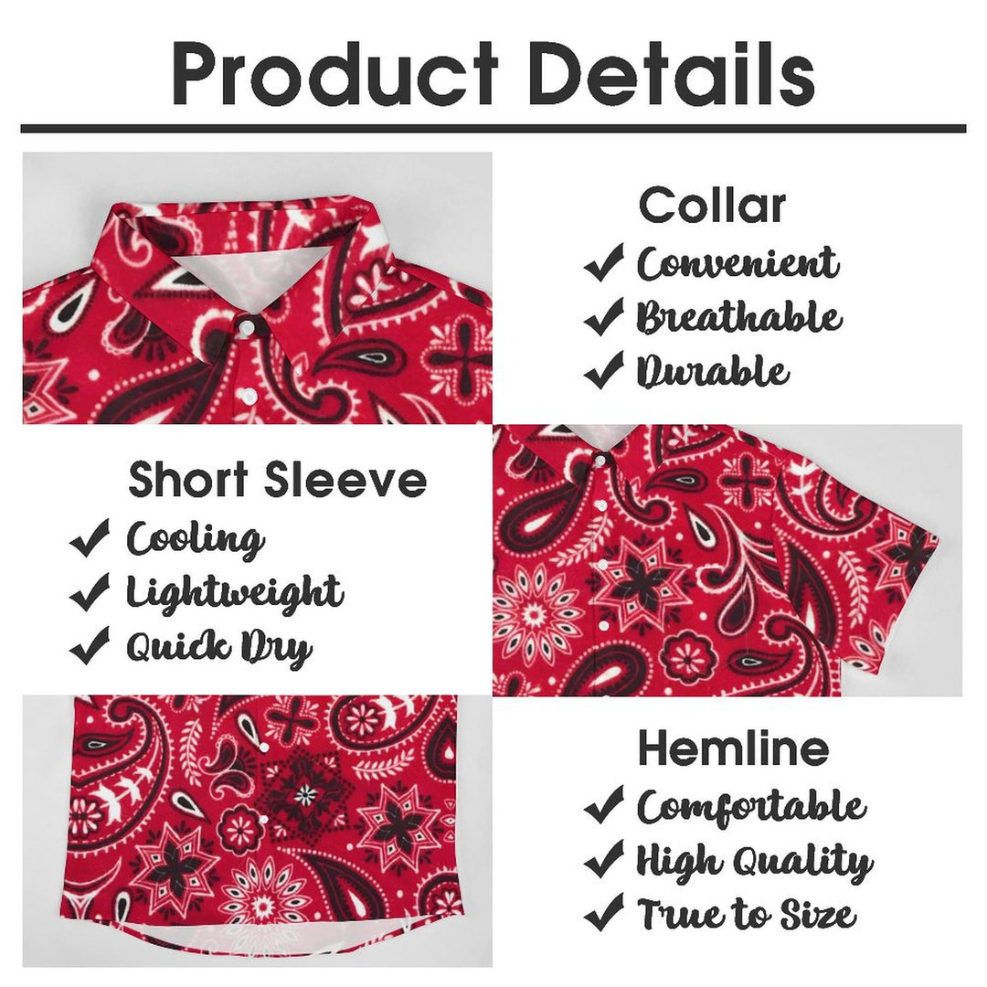Red Paisley Pattern Casual Short Sleeve Shirt 2311000455