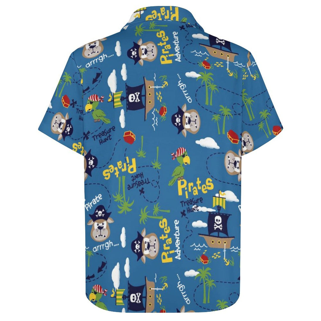 Maritime Pirate Casual Print Chest Pocket Short Sleeve Shirt 2309000551