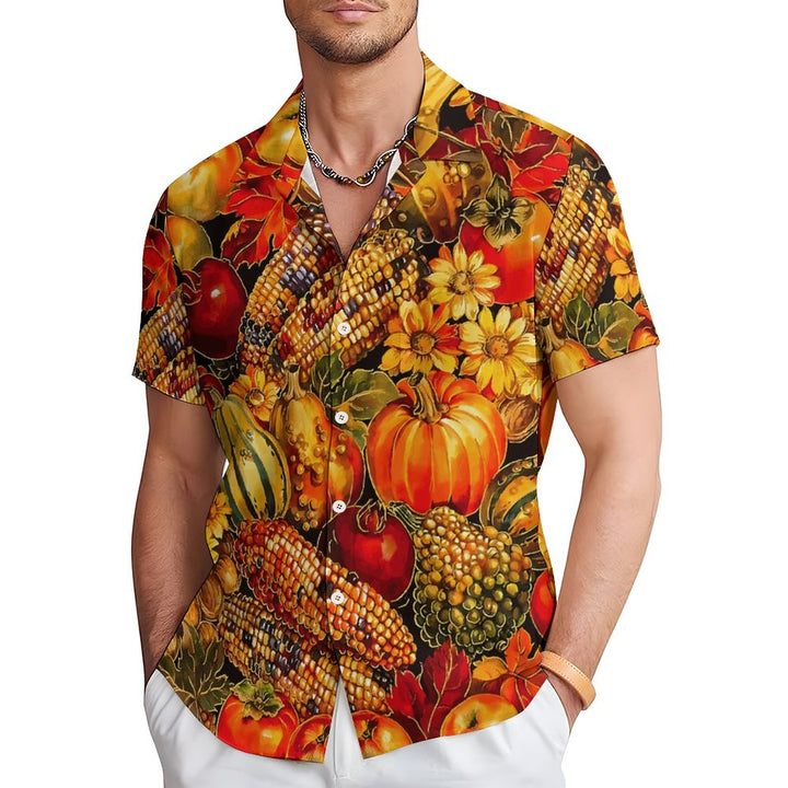 Thanksgiving Chest Pocket Short Sleeve Casual Shirt 2310000899