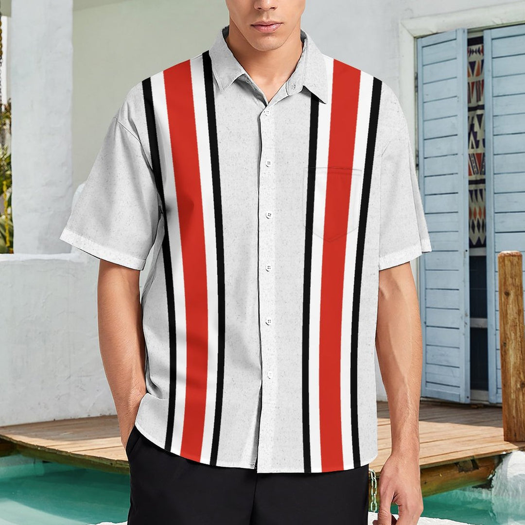 Men's Classic Striped Casual Print Chest Pocket Short Sleeve Shirt 2309000467