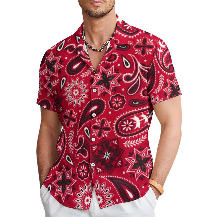 Red Paisley Pattern Casual Short Sleeve Shirt 2311000455