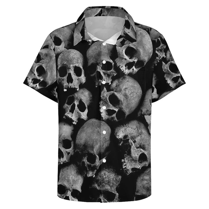 Skull Oversized Chest Pocket Short Sleeve Shirt 2308100342