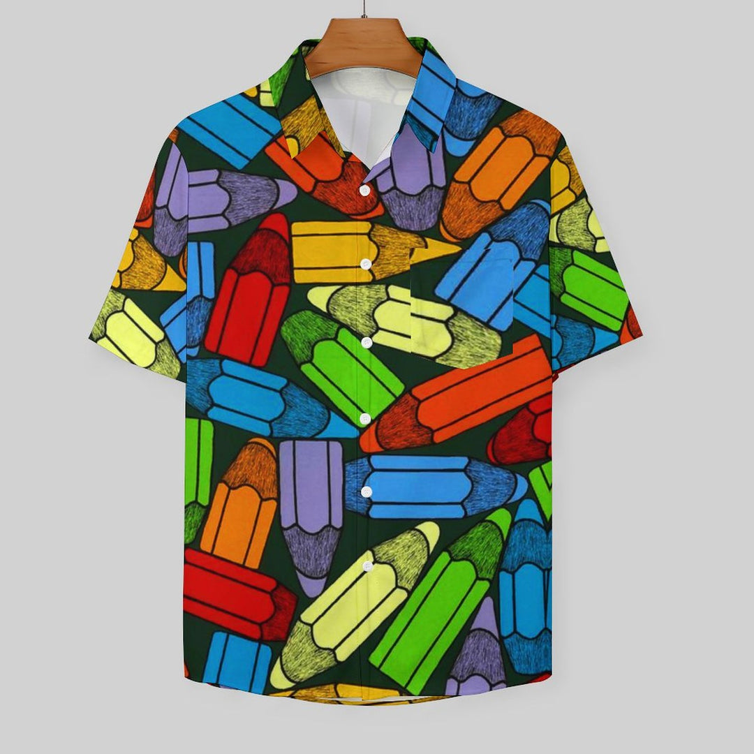 Colored Pencil Casual Chest Pocket Short Sleeved Shirt 2309000820