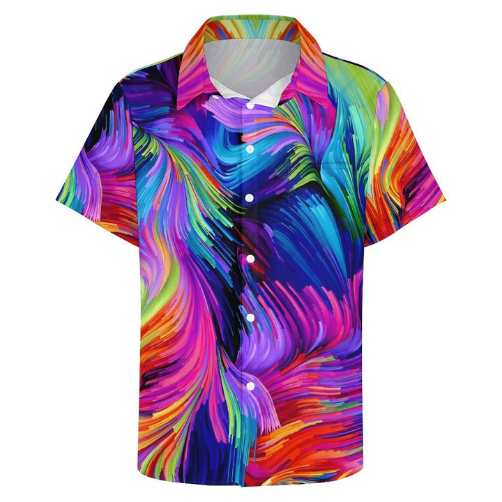 Chest Pocket Colorful Texture Casual Short Sleeve Shirt 2402000033