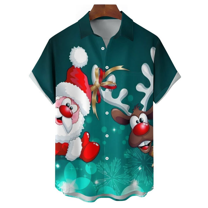 Santa Claus Elk Casual Short Sleeve Shirt 2310000734