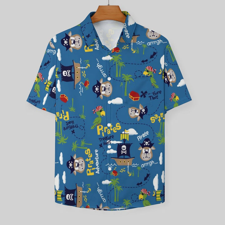 Maritime Pirate Casual Print Chest Pocket Short Sleeve Shirt 2309000551