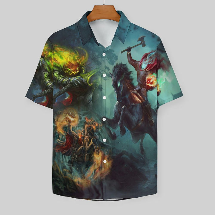 Men's Ghost Rider Print Casual Chest Pocket Short Sleeve Shirt 2308100085