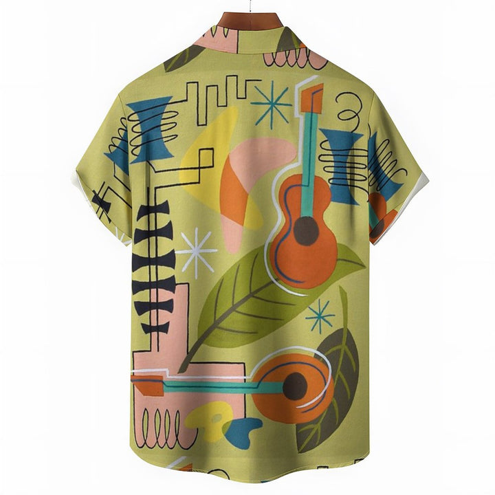 Men's Retro Musical Instrument Print Casual Short Sleeve Shirt 2311000407