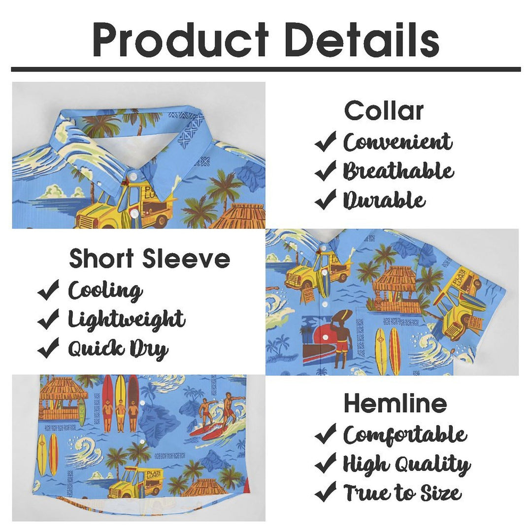 Men's Hawaiian Beach Surfing Vacation Casual Short Sleeve Shirt 2401000374