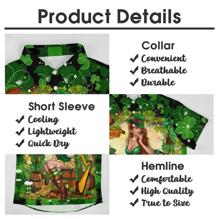 St. Patrick's Day Chest Pocket Short Sleeve Casual Shirt 2311000579