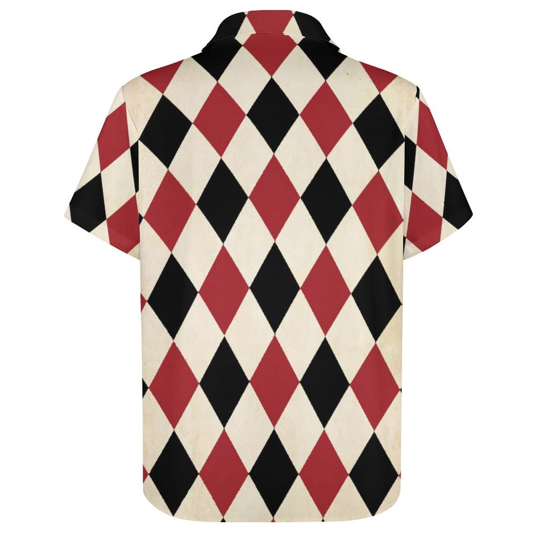 Geometric Rhombus Print Relaxed Chest Pocket Short Sleeve Shirt 2309000046