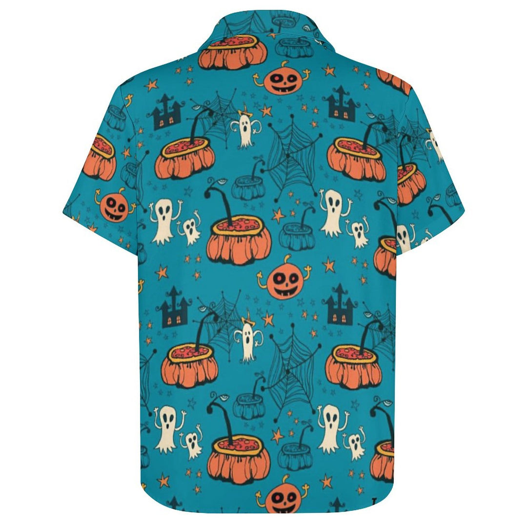 Halloween Ghost Casual Chest Pocket Short Sleeve Shirt 2309000249