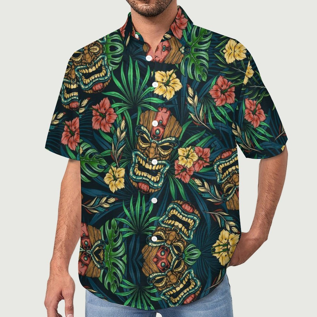 Men's Tropical Plant Abstract Print Loose Short Sleeve Shirt 2304102842