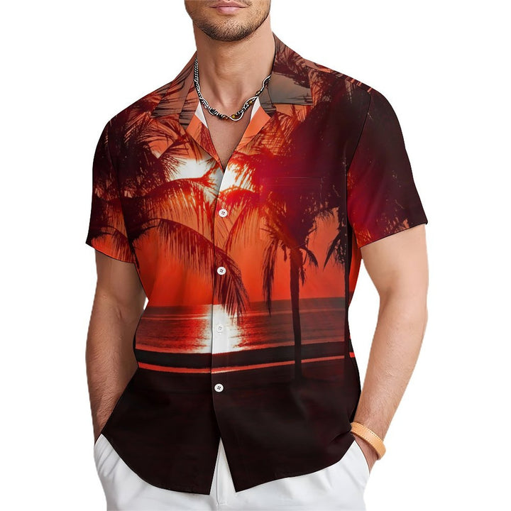 Men's Hawaiian Sunset Coconut TreeCasual Short Sleeve Shirt 2401000062