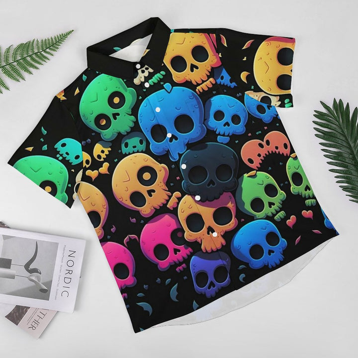 Colorful Skull Casual Chest Pocket Short Sleeve Shirt 2309000089