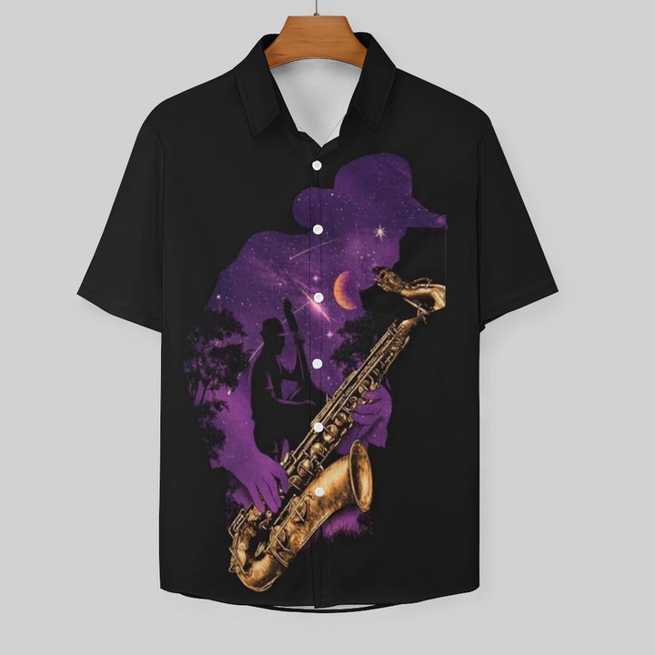 Men's  Music Casual Print Chest Pocket Short Sleeve Shirt 2309000459