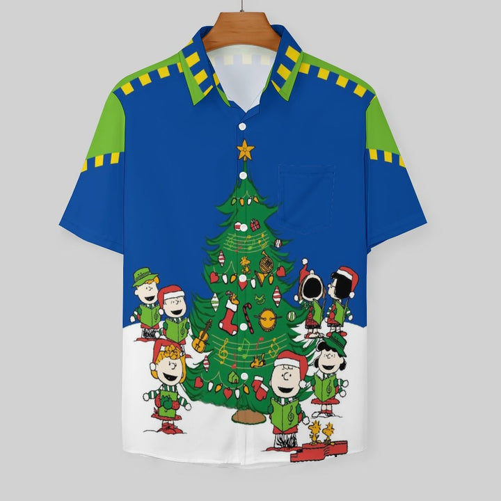 Men's Cartoon Christmas Tree Print Casual Short Sleeve Shirt 2311000233