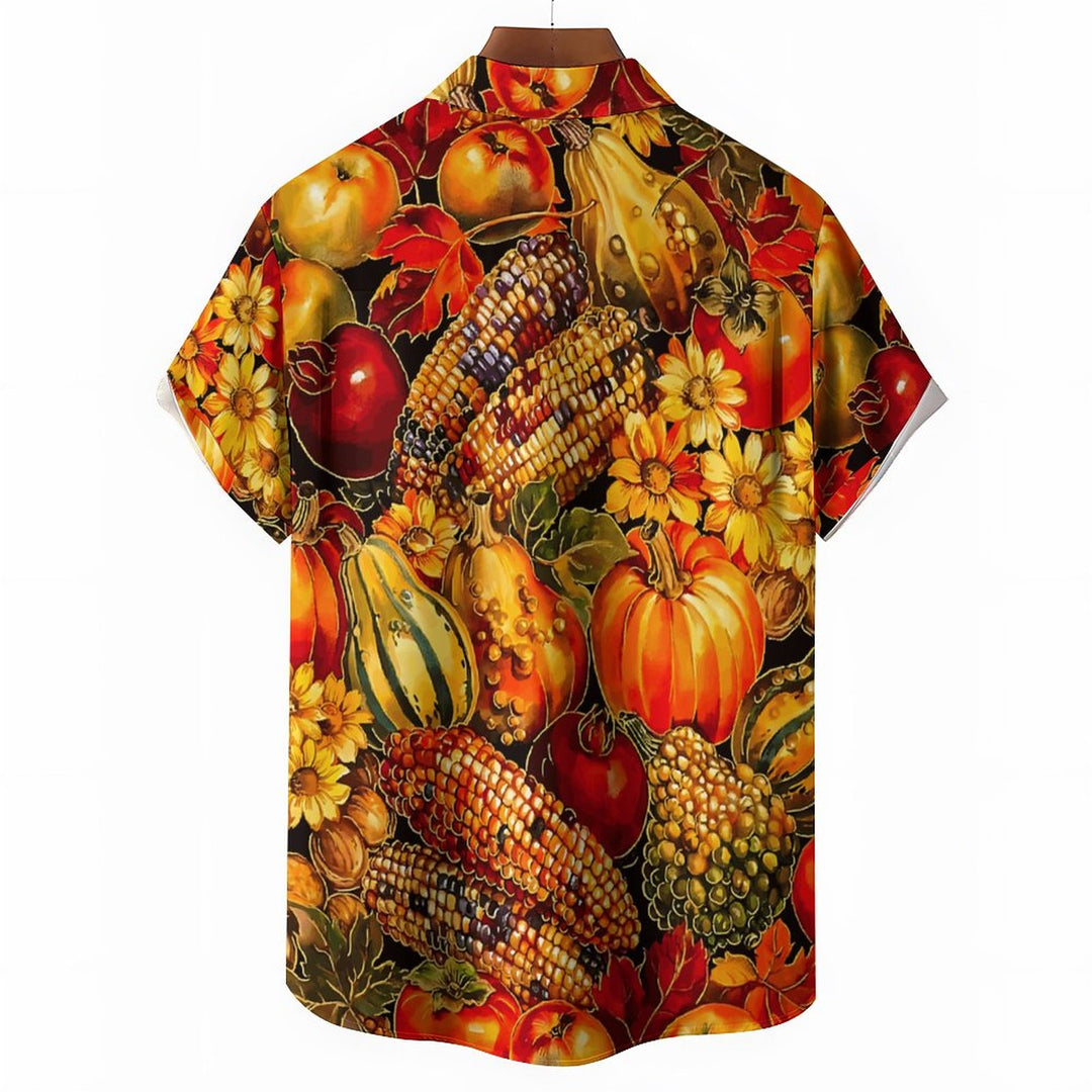 Thanksgiving Chest Pocket Short Sleeve Casual Shirt 2310000899