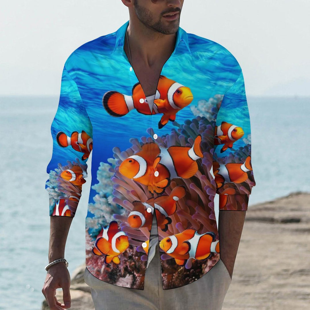 Men's Casual Clownfish Print Long Sleeve Shirt 2308101083