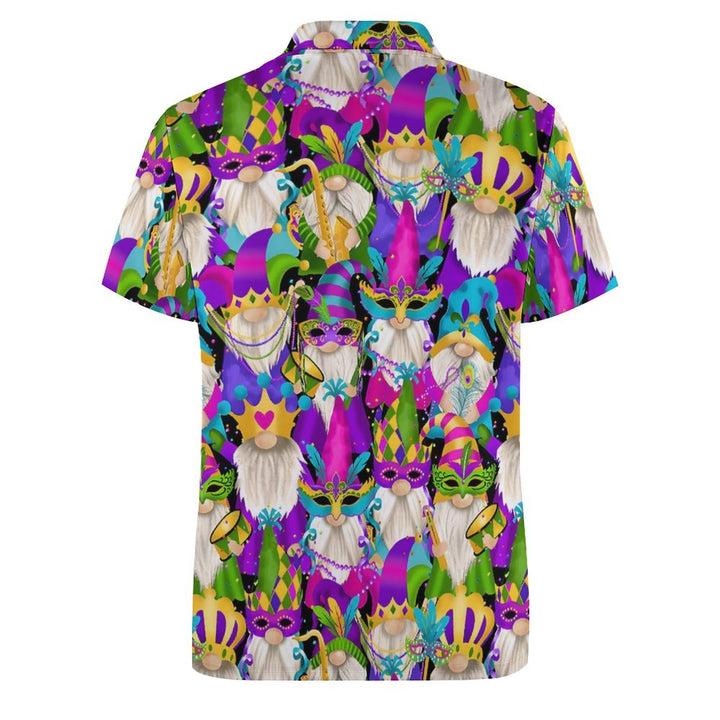 Men's Button-Down Short Sleeve Mardi Gras Midget Print Polo Shirt 2312000266