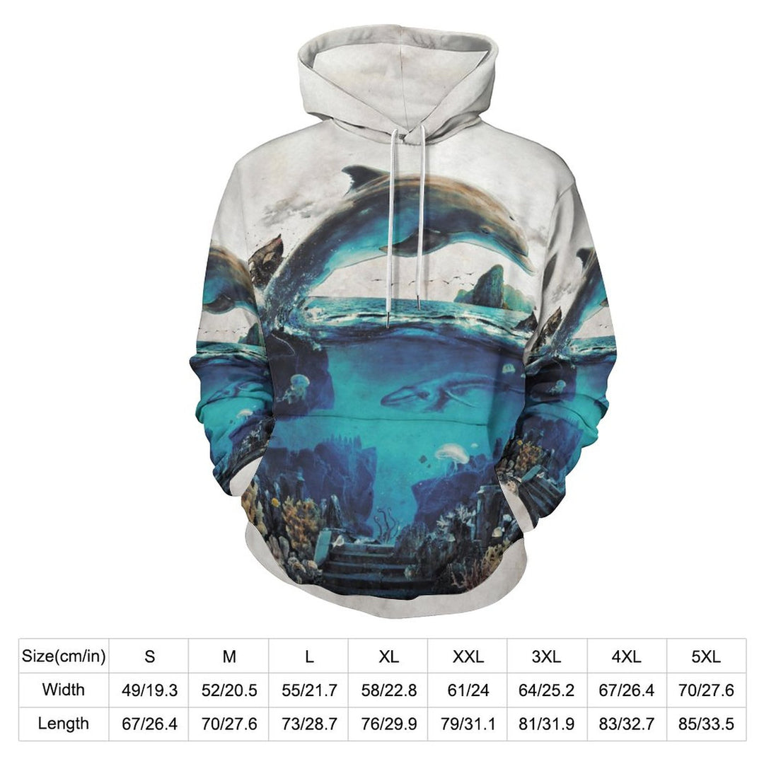 Unisex Casual Dolphin Print Pocket Hoodie 2309000689