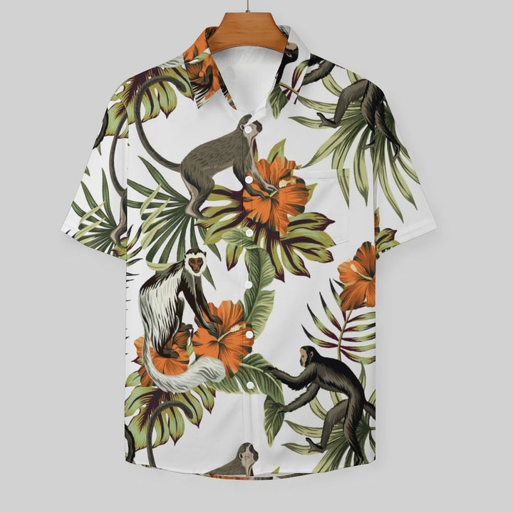 Men's Monkey Plant Print Short Sleeve Shirt 2304102329