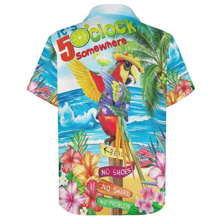 Parrot Vacation Casual Chest Pocket Short Sleeve Shirt 2308101093