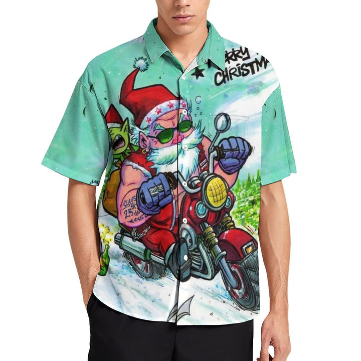 Christmas Themed Casual Printed Chest Pocket Short Sleeved Shirt 2309000561