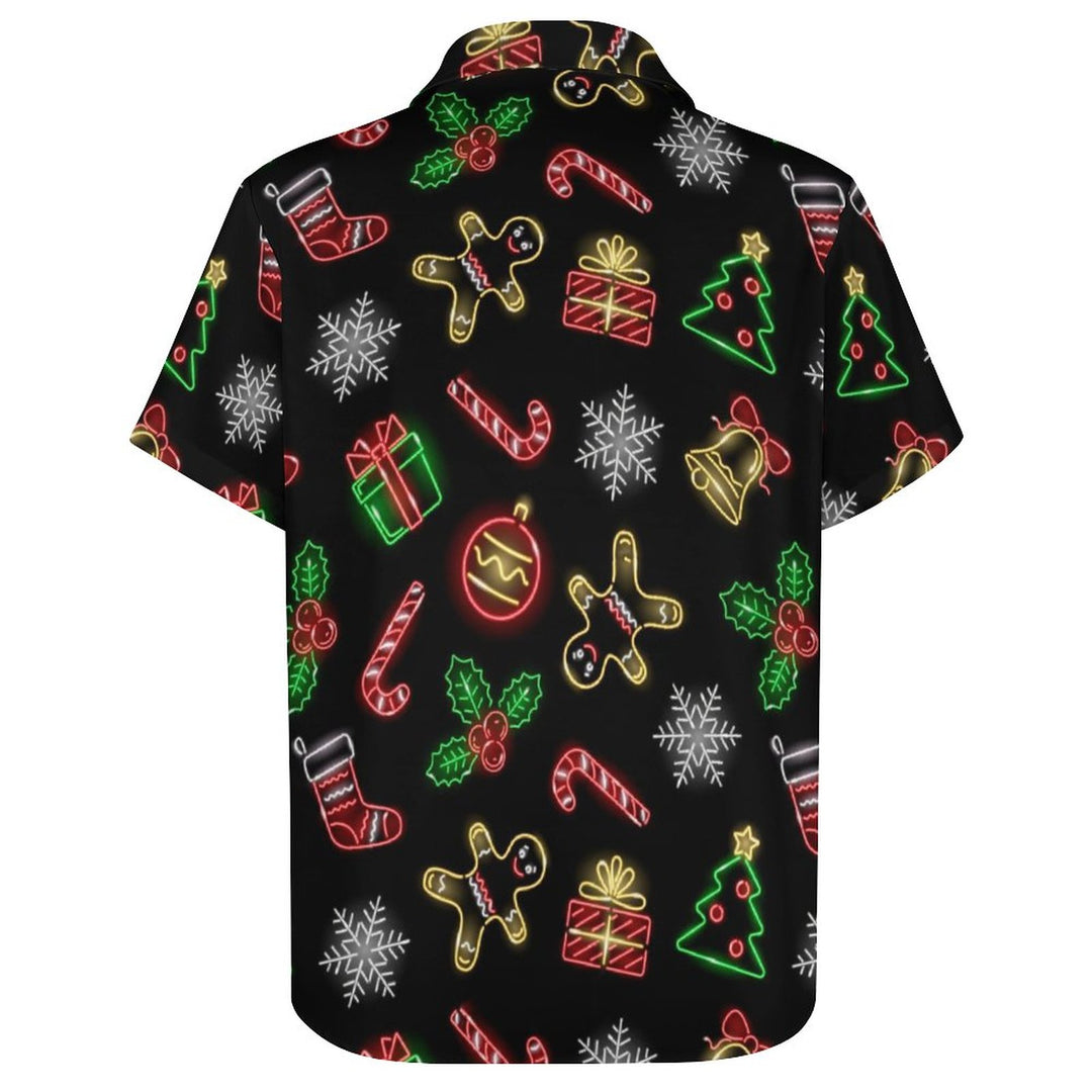 Christmas Neon Casual Chest Pocket Short Sleeve Shirt 2309000426