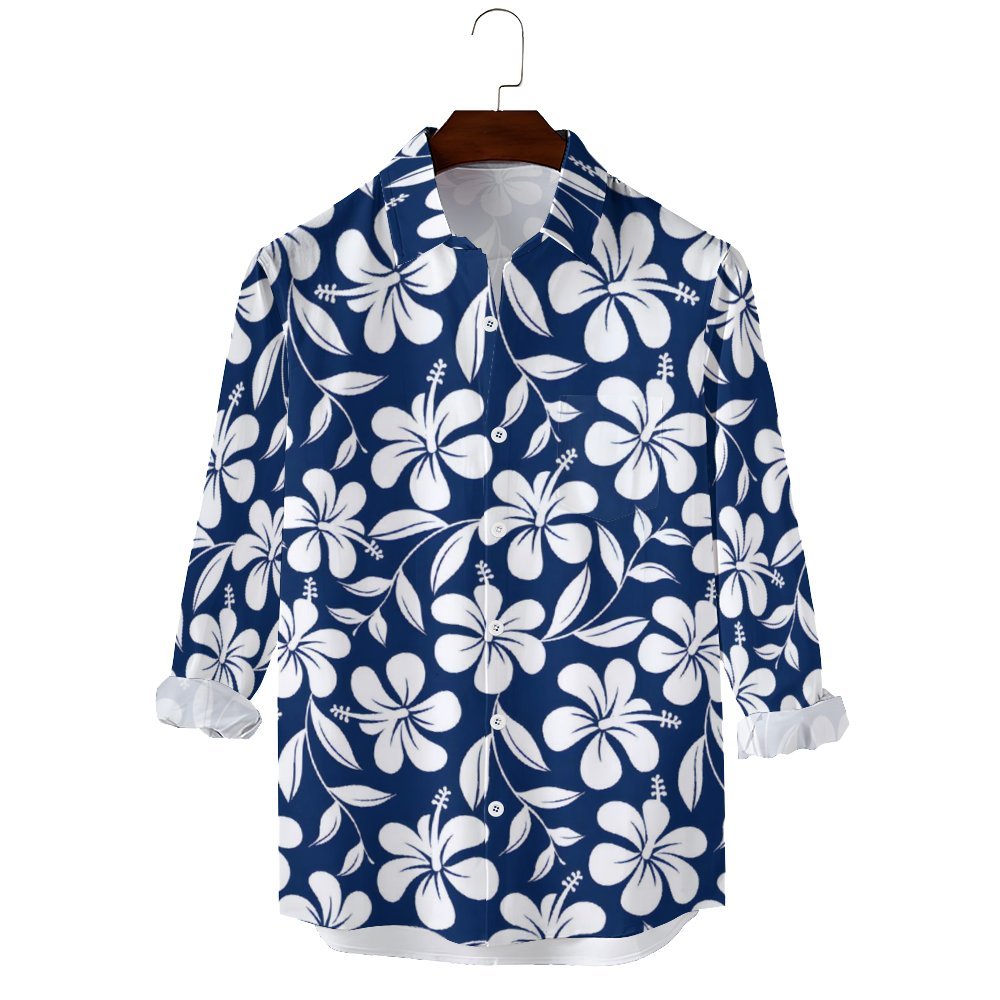 Men's Casual Hawaii Flowers Printed Long Sleeve Shirt 2311000761