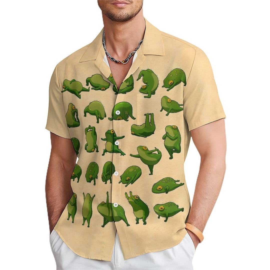 Men's Fun Yoga Frog Casual Short Sleeve Shirt 2312000170
