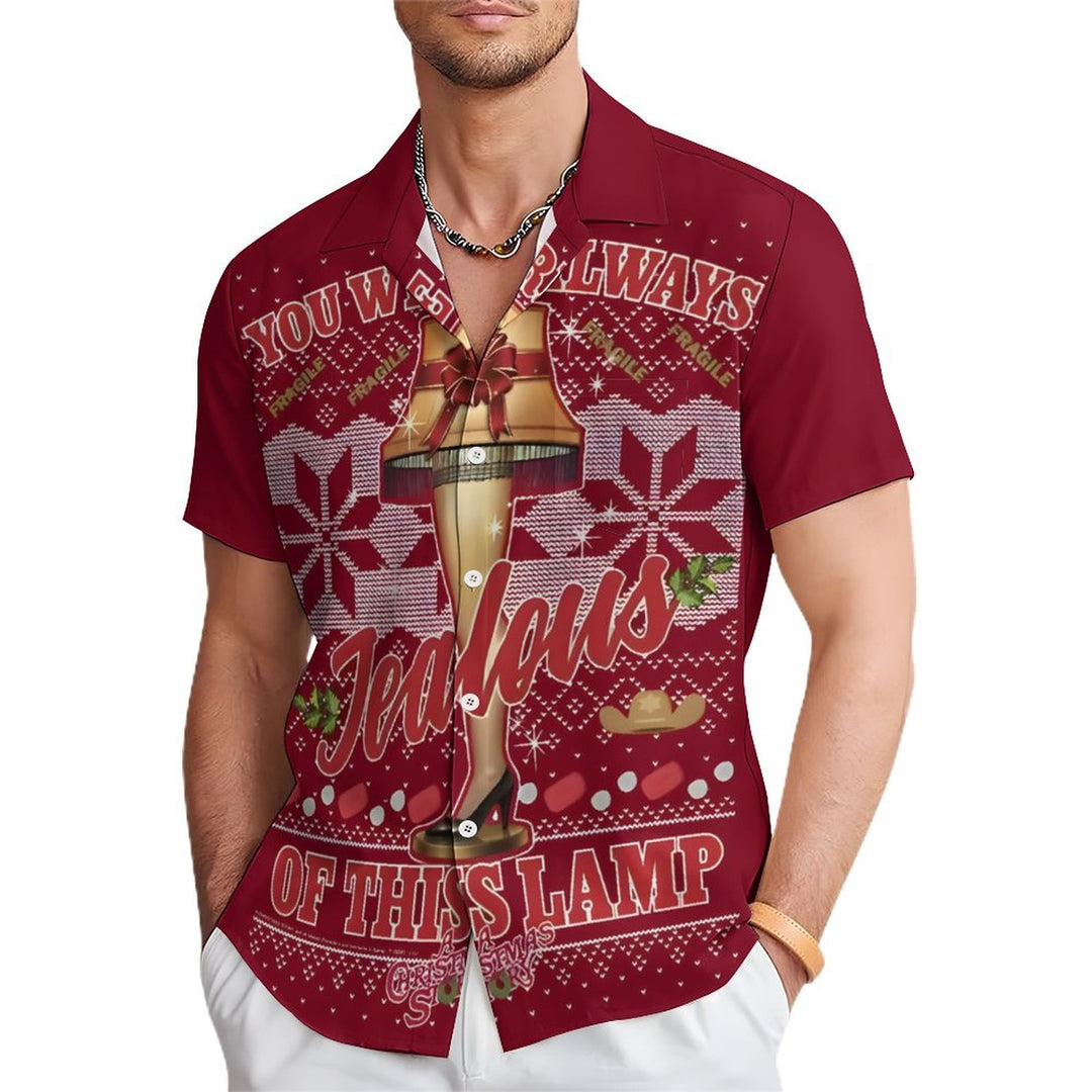 Men's Christmas Story Leg Light Casual Short Sleeve Shirt 2311000268
