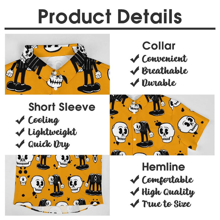 Casual Skull Print Chest Pocket Short Sleeve Shirt 2309000809