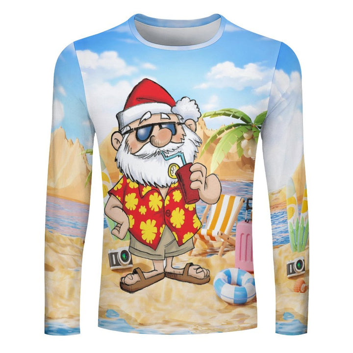 Santa's Beach Vacation Relaxed Print Long Sleeve T-Shirt 2308100153