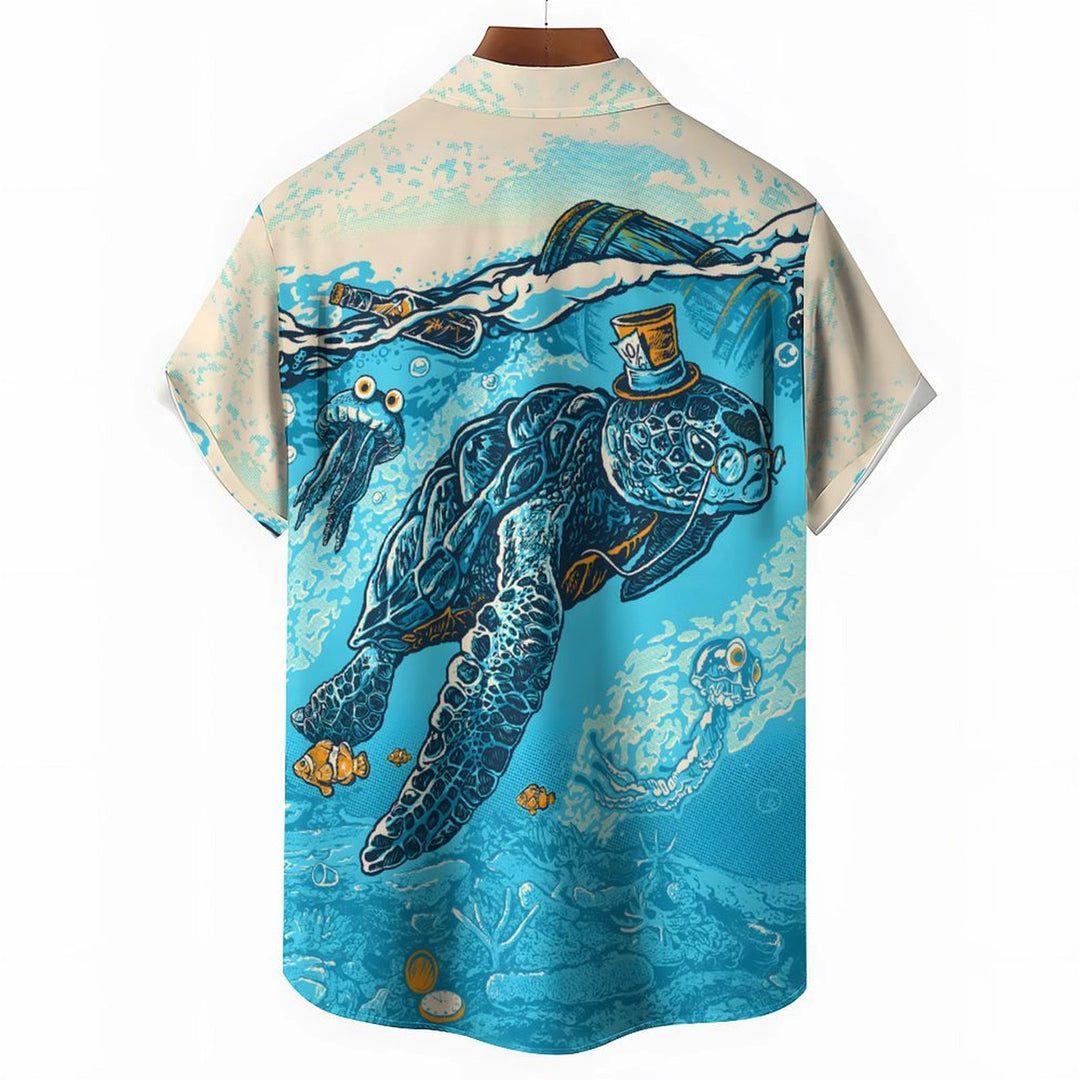 Men's Breast Pocket Turtle Casual Short Sleeve Shirt 2402000022