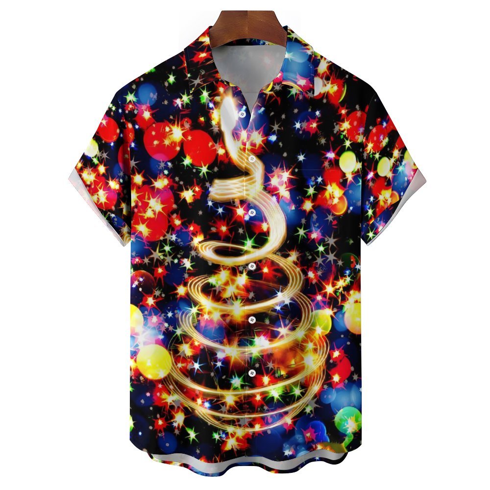Illuminated Christmas Tree Casual Short Sleeved Shirt 2311000070