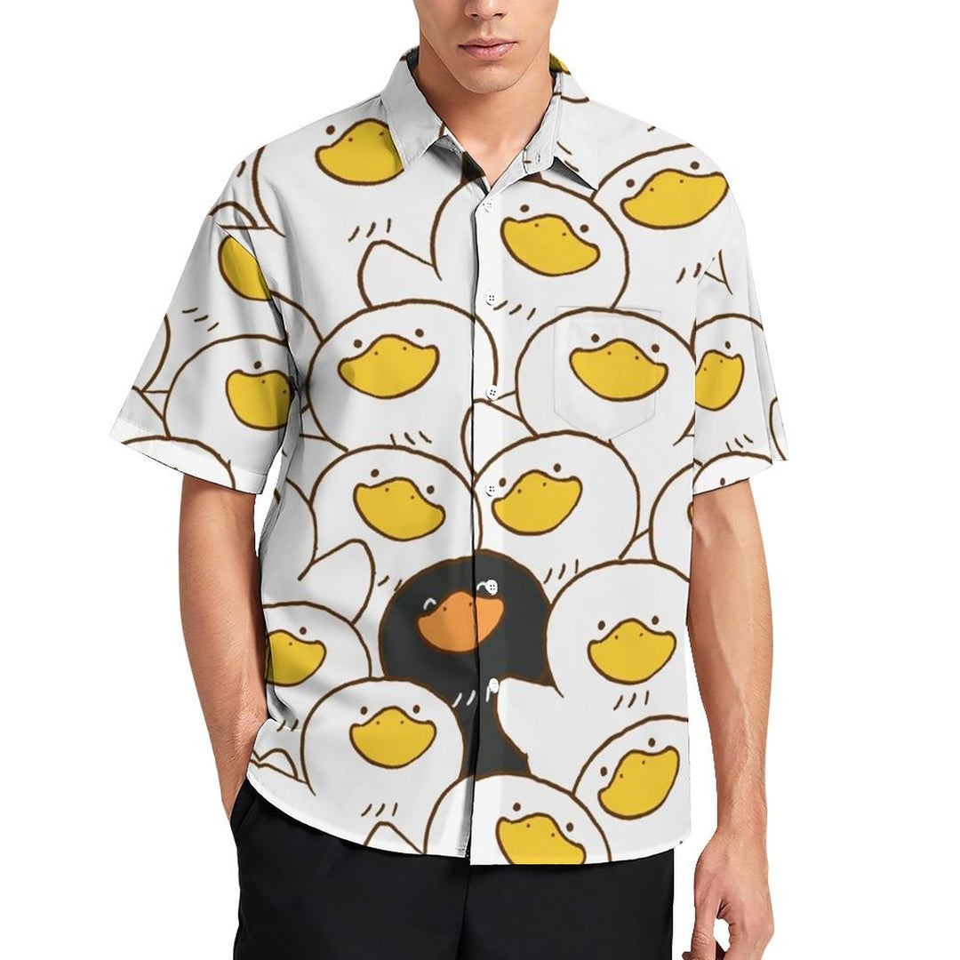 Men's Duckling Print Casual Fashion Short Sleeve Shirt 2307101459