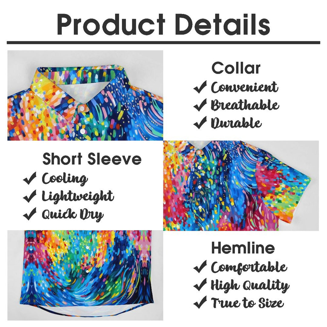 Men's Colorful Flowing Brushstroke Art Casual Short Sleeve Shirt 2311000605