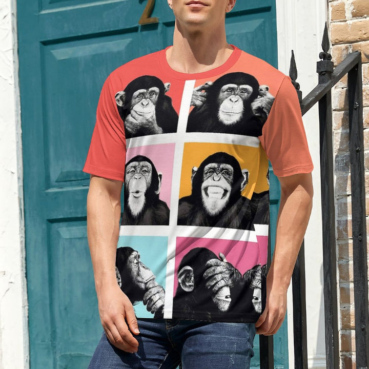 Men's Plus Size Round Neck Fun Orangutan Print Casual T-Shirt 2307101662
