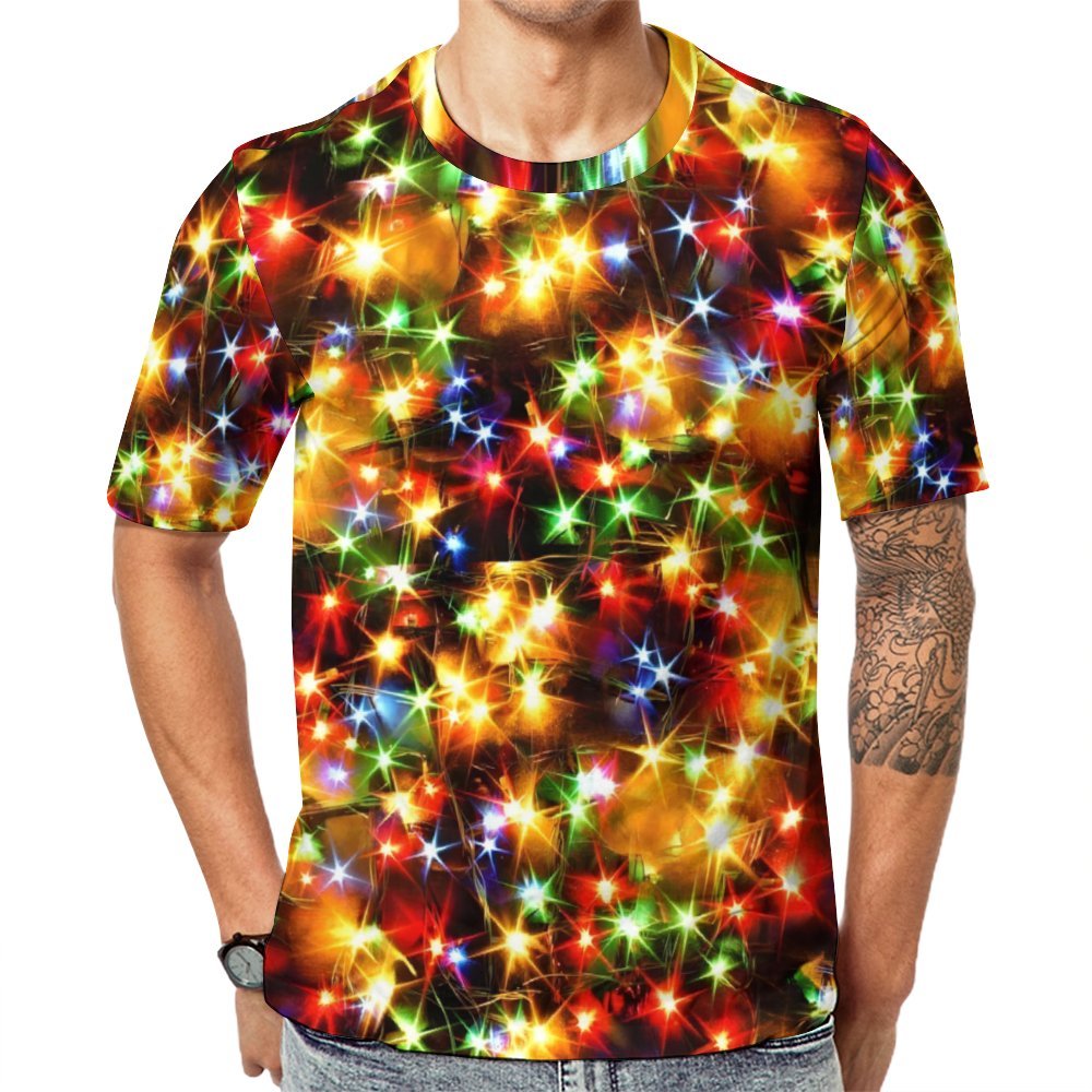 Men's Holiday Colorful Lights Round Neck Casual T-Shirt 2311000636