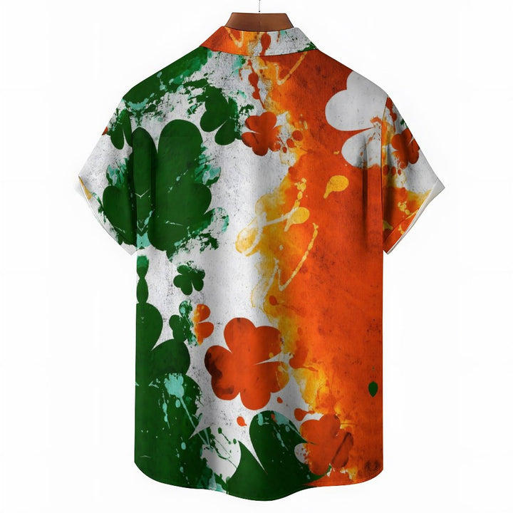 St. Patrick's Day Lucky Four Leaf Clover Casual Short Sleeve Shirt 2311000621