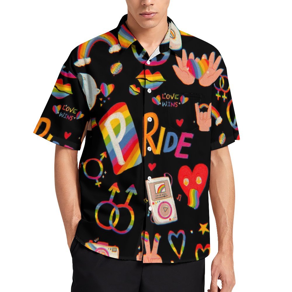 Rainbow Casual Chest Pocket Short Sleeved Shirt 2310000026