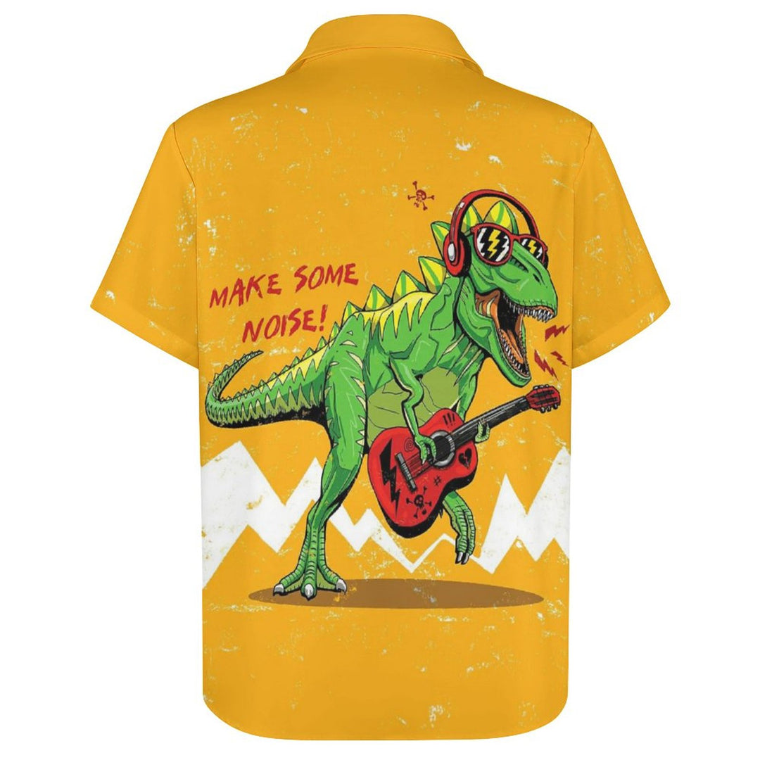 Casual Dinosaur Print Chest Pocket Short Sleeved Shirt 2309000712